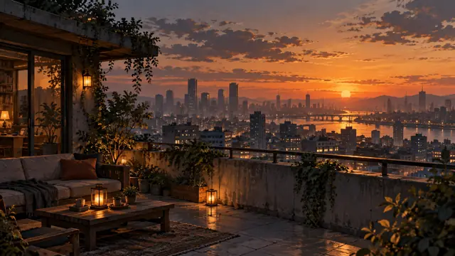 Rooftop City Dusk